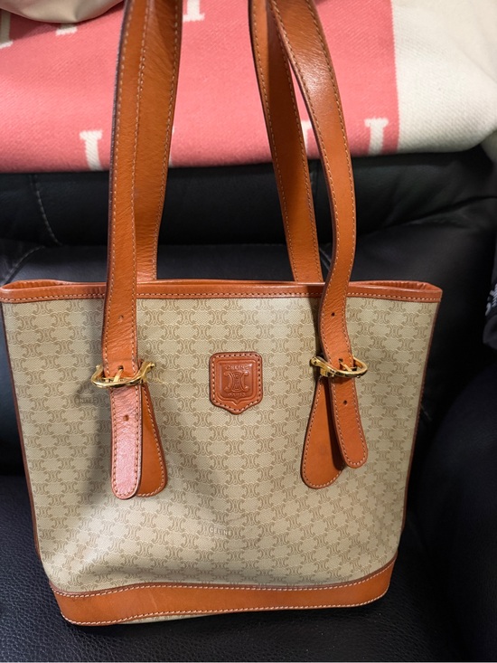Celine Handbags - Celine Beige Canvas Tote with Tan Leather Trim